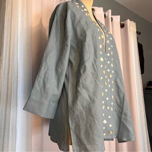 Susan Graver Regular Linen blend Open Front light Cardigan w/ mother of pearl M